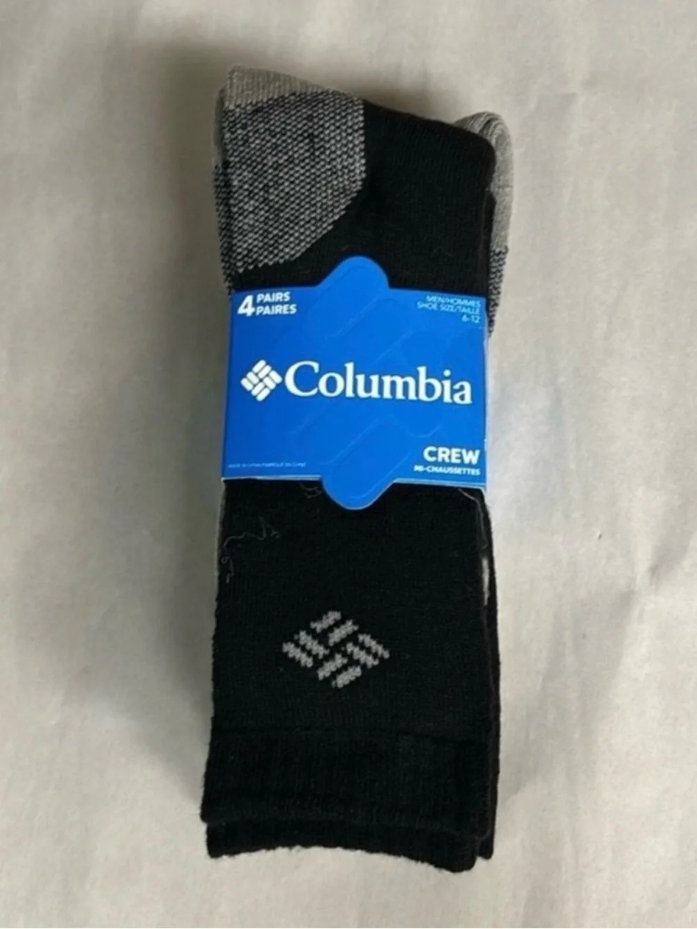 New Columbia Socks Men’s 4 Pairs Black & Gray Wool Blend Crew Sock Casual Active